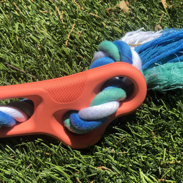 Rubber Bone Chew Toy with Tug Rope