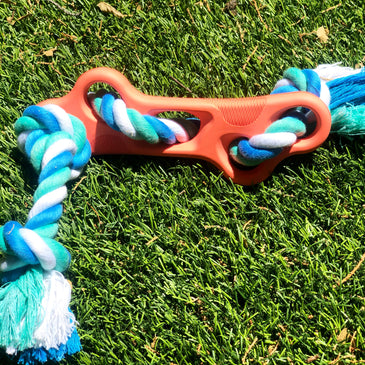 Rubber Bone Chew Toy with Tug Rope